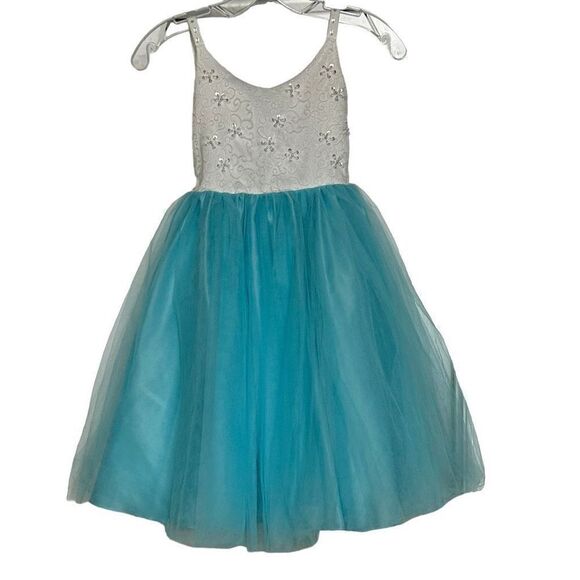 The Rain Kids Formal Dress Girls Size 4 Two Tone Lace Top Tulle Skirt Outfit - Picture 2 of 9